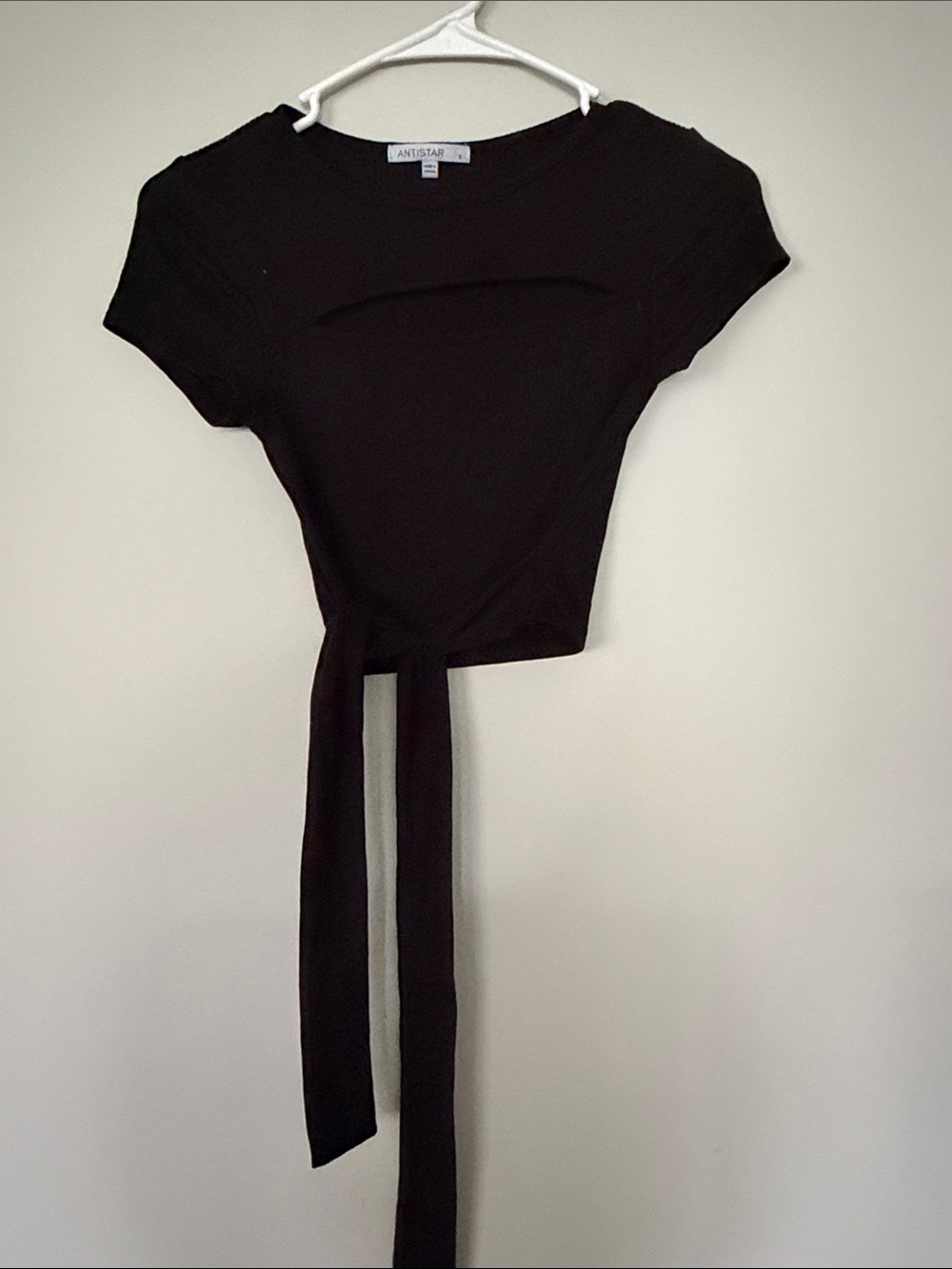 ANTISTAR Black Short-Sleeve Tie-Front Crop Top